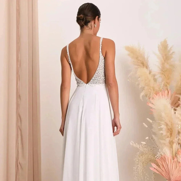 NWOT Lulus True Love White Beaded Rhinestone Maxi‎ Dress - Picture 5 of 7